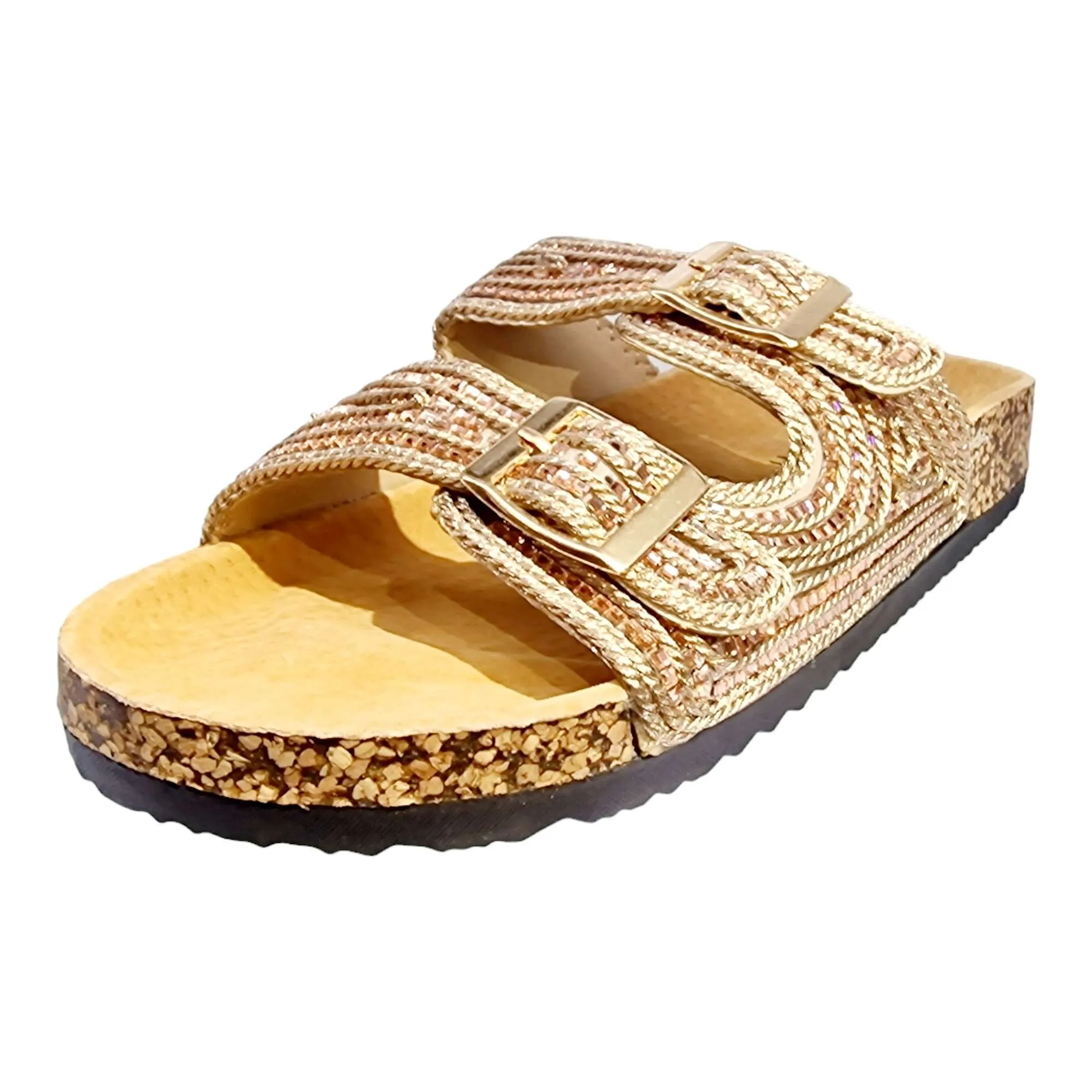 SANDALIA MUJER DOBLE HEBILLA BIO CRISTALES DORADA dorado