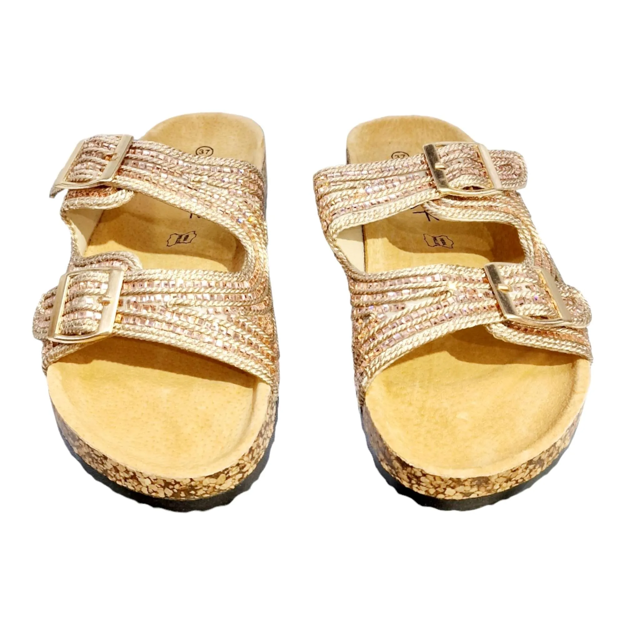 SANDALIA MUJER DOBLE HEBILLA BIO CRISTALES DORADA dorado