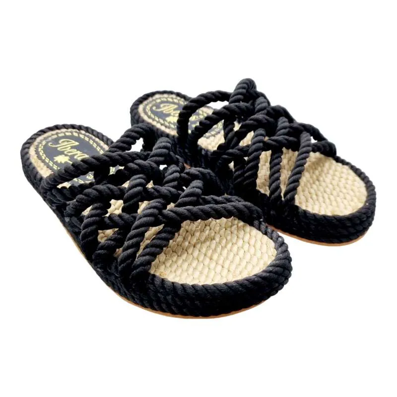 SANDALIAS MUJER PALA CUERDAS MULTITIRAS NEGRO