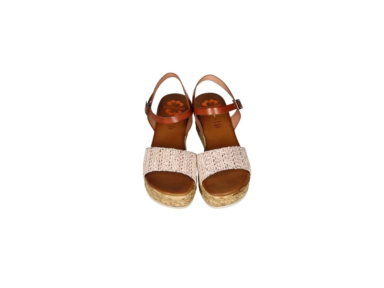 Sandsalia Piel Cuero Pala Tira Cuero/blanco CuÑa Baja