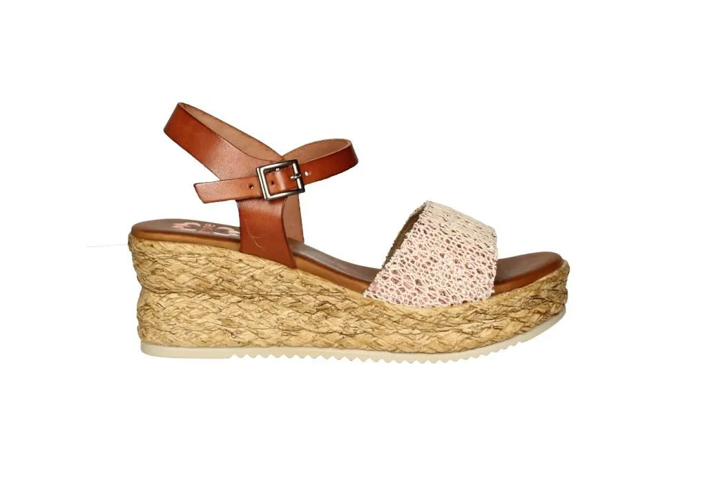 Sandsalia Piel Cuero Pala Tira Cuero/blanco CuÑa Baja