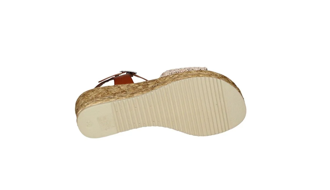 Sandsalia Piel Cuero Pala Tira Cuero/blanco CuÑa Baja