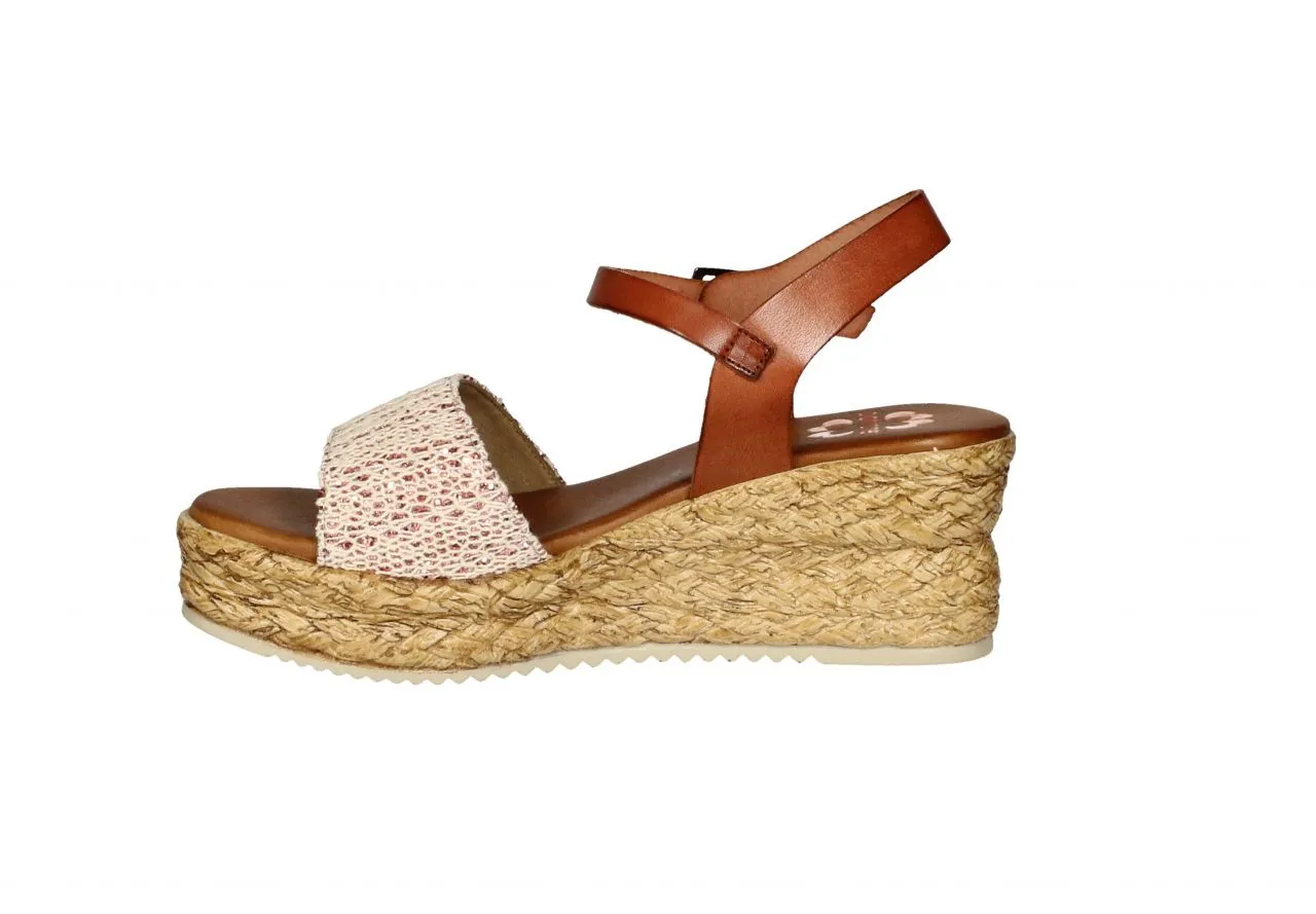 Sandsalia Piel Cuero Pala Tira Cuero/blanco CuÑa Baja