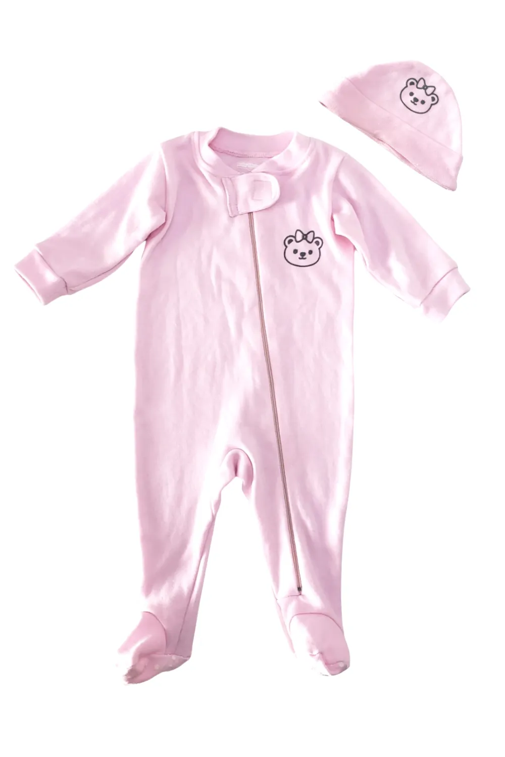 Set mameluco y gorro unisex. Osito rosa baby