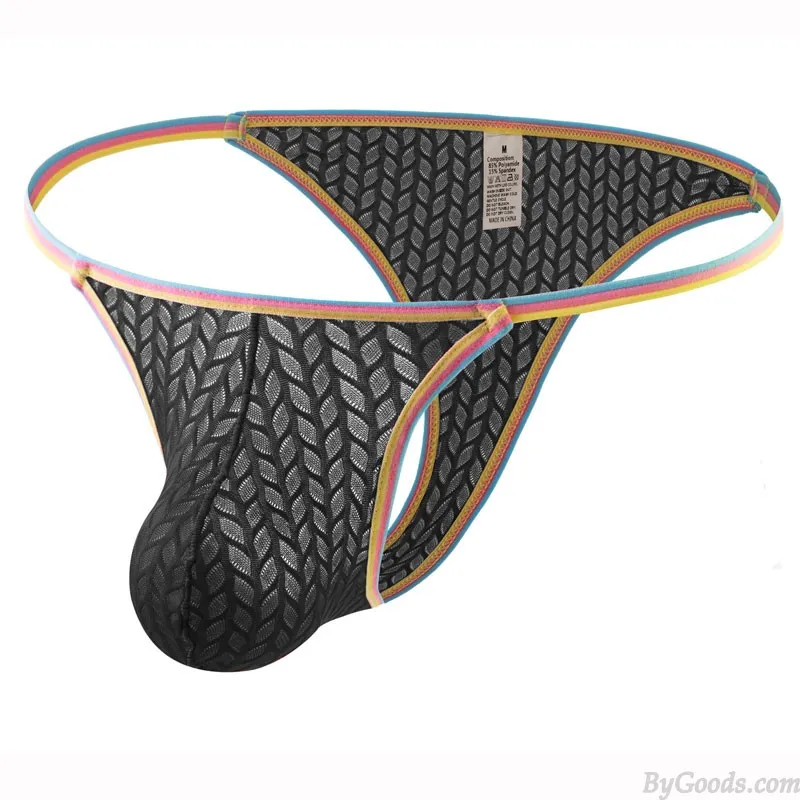 SEXY LEAF FISHNET SHEER BREATHABLE THIN BULGE POUCH MEN'S LINGERIE UNDERWEAR GSTRING SISSY TBACK LOW RISE PANTY GAY UNDERPANTS