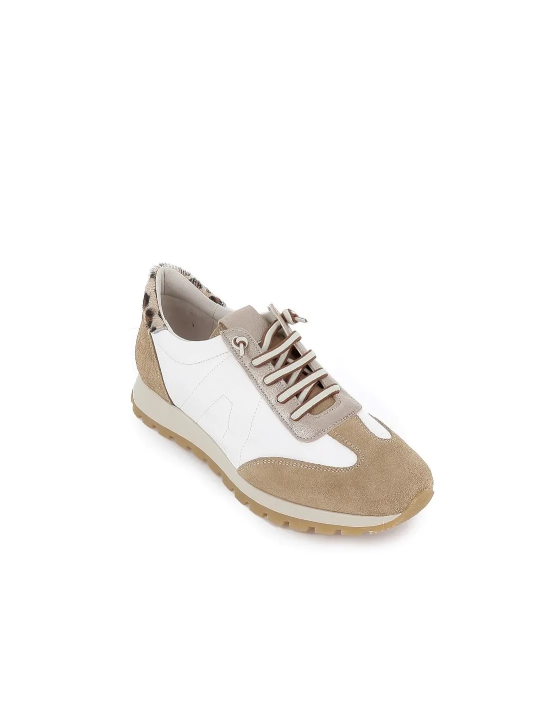 Sneakers piel contrastes con cordones elasticos mujer blanco CASUAL