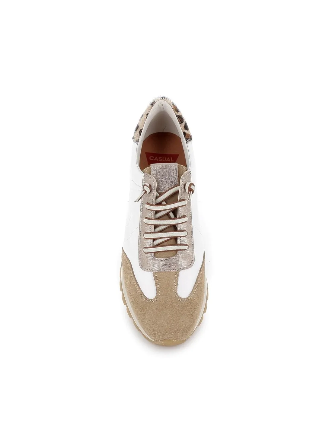 Sneakers piel contrastes con cordones elasticos mujer blanco CASUAL