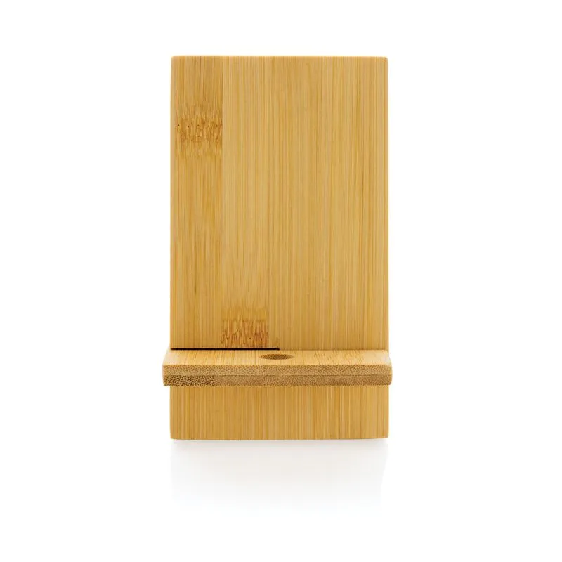 Soporte para teléfono de bambú FSC® en caja kraft FSC®