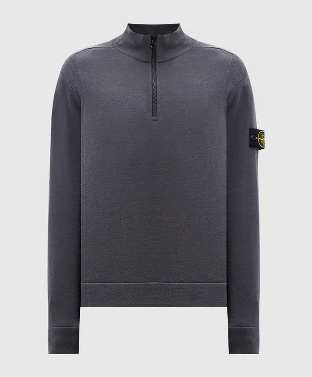 Stone Island Gray wool jumper with logo patch