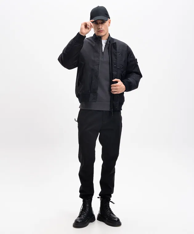 Stone Island Gray wool jumper with logo patch