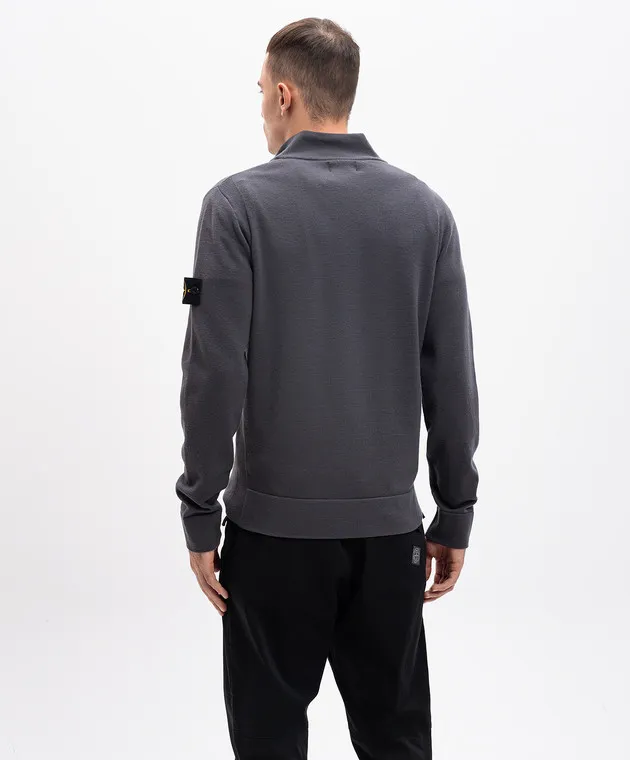 Stone Island Gray wool jumper with logo patch