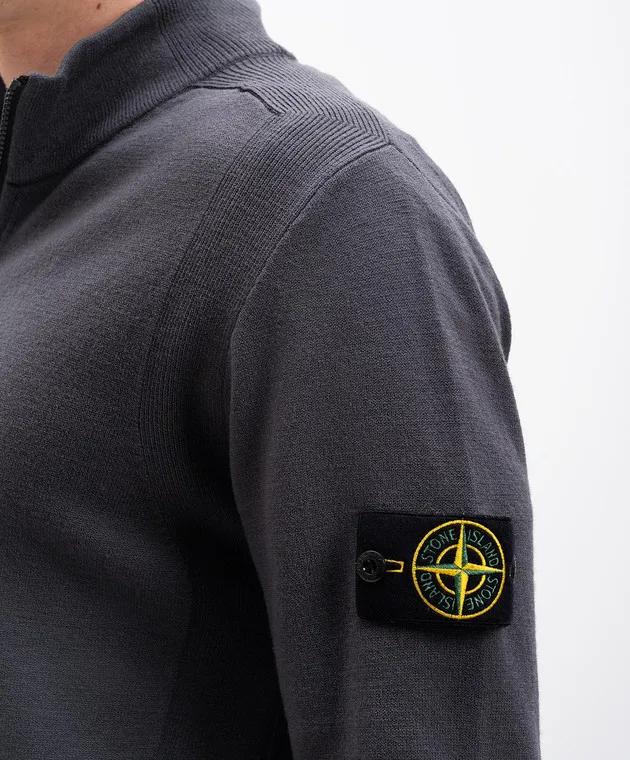Stone Island Gray wool jumper with logo patch