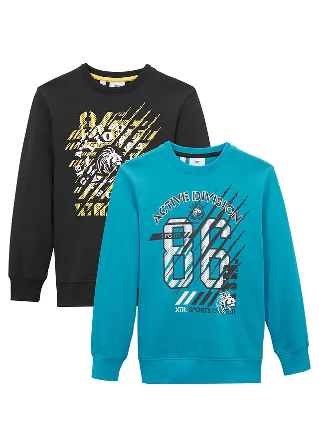 Sudadera (2 unidades) Negro/turquesa oscuro con estampado gráfico