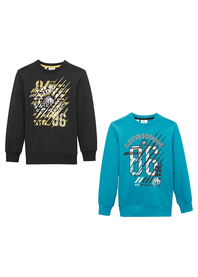 Sudadera (2 unidades) Negro/turquesa oscuro con estampado gráfico
