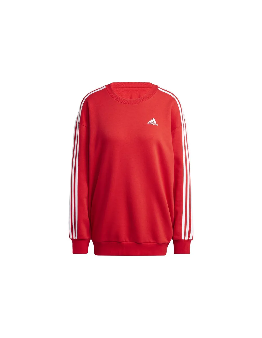 SUDADERA ADIDAS ESSENTIALS 3STRIPES OVERSIZED FLEECE MUJER ROJO