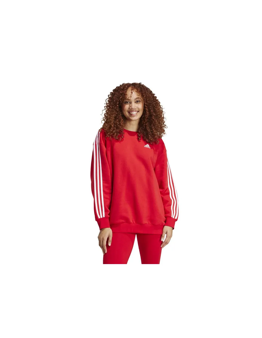SUDADERA ADIDAS ESSENTIALS 3STRIPES OVERSIZED FLEECE MUJER ROJO