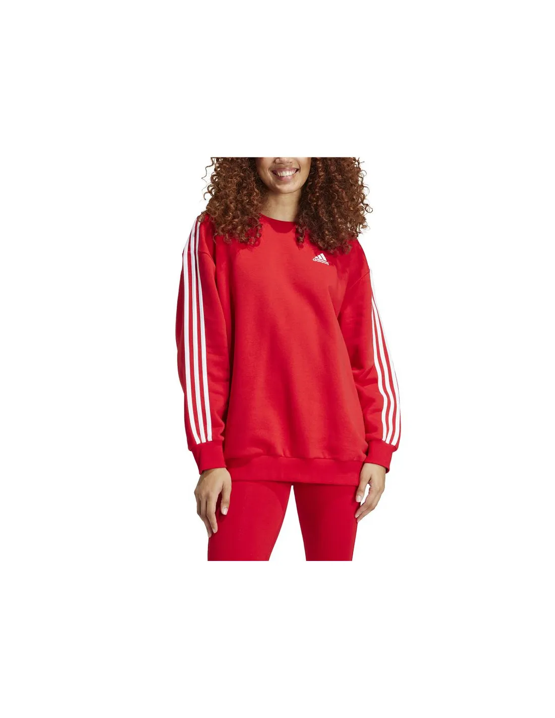SUDADERA ADIDAS ESSENTIALS 3STRIPES OVERSIZED FLEECE MUJER ROJO