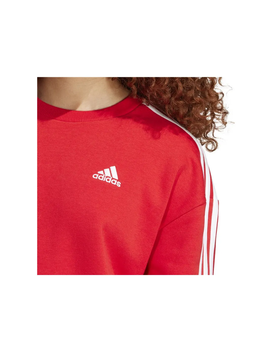 SUDADERA ADIDAS ESSENTIALS 3STRIPES OVERSIZED FLEECE MUJER ROJO