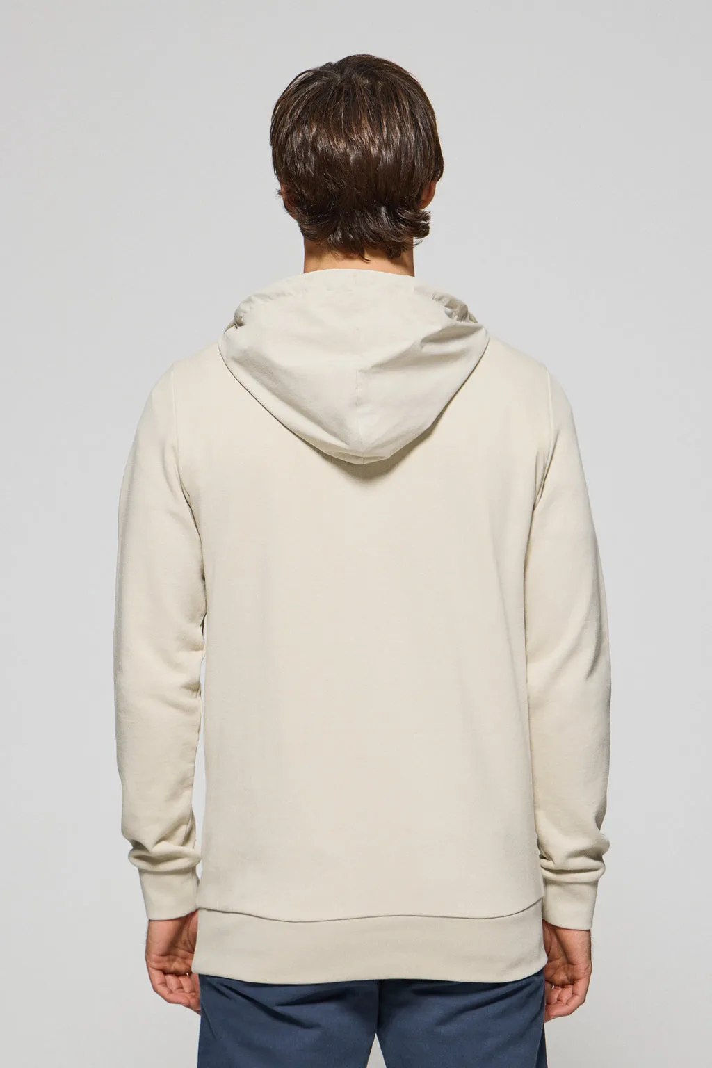 Sudadera beige de media cremallera con capucha y bordado Rigby Go