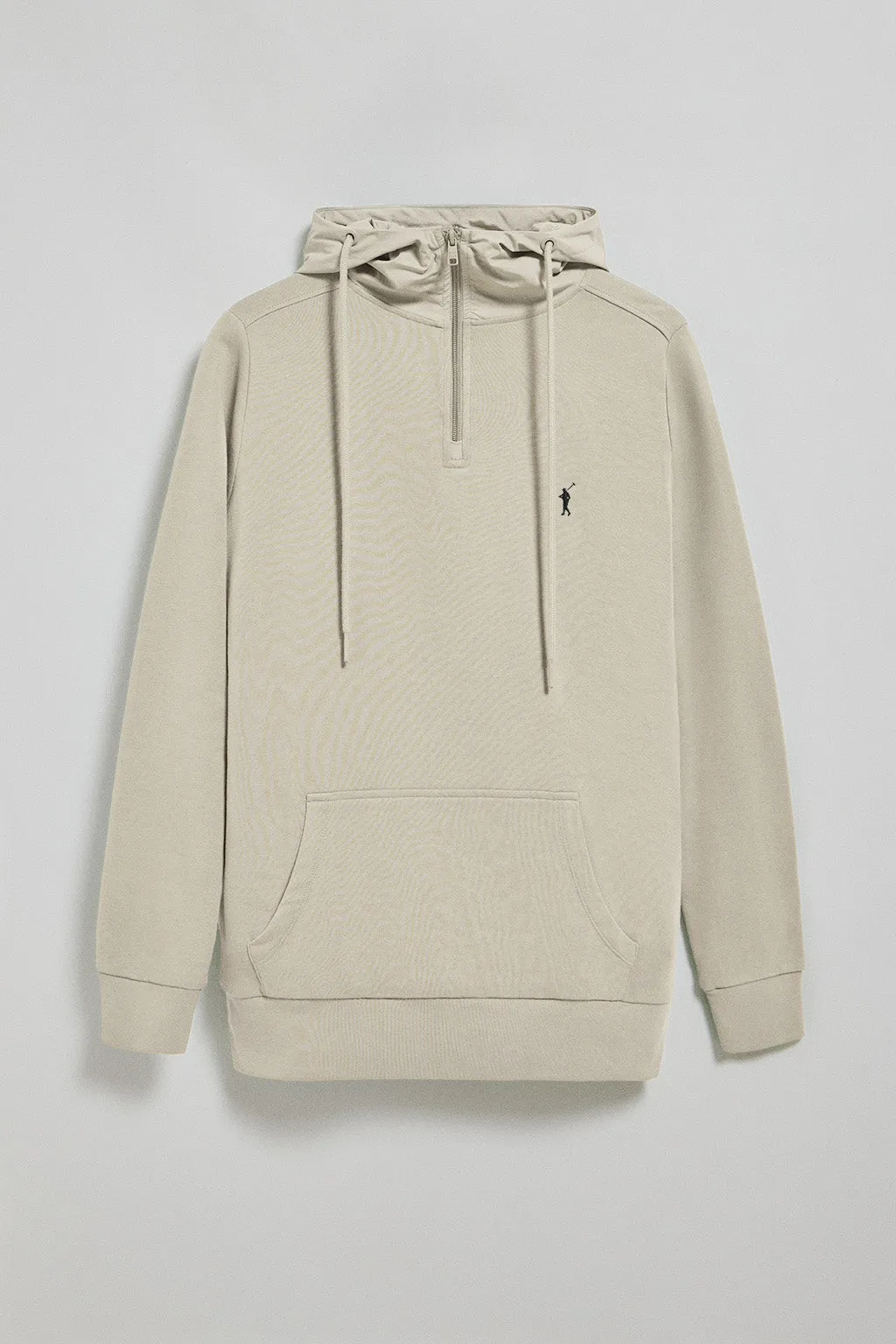 Sudadera beige de media cremallera con capucha y bordado Rigby Go