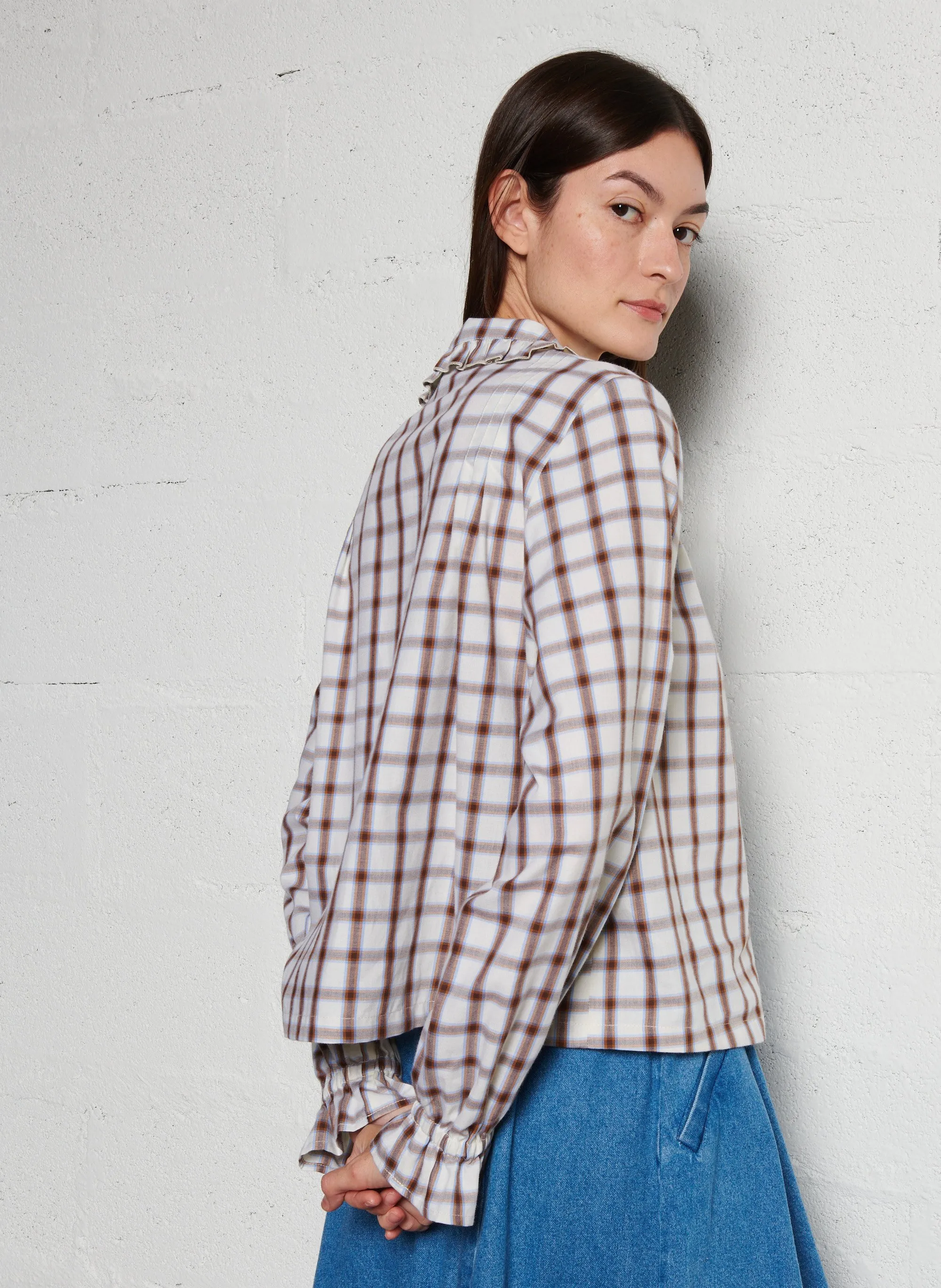 SUZIE WINKLE FERNANDA  CAMISA DE ALGODóN A CUADROS CON CUELLO CLáSICO Y CORTE AMPLIO EN BEIGE