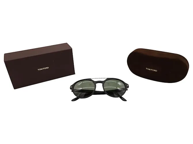 Tom Ford Negro Stan TF696 Gafas de Sol Redondas en Acetato Negro 