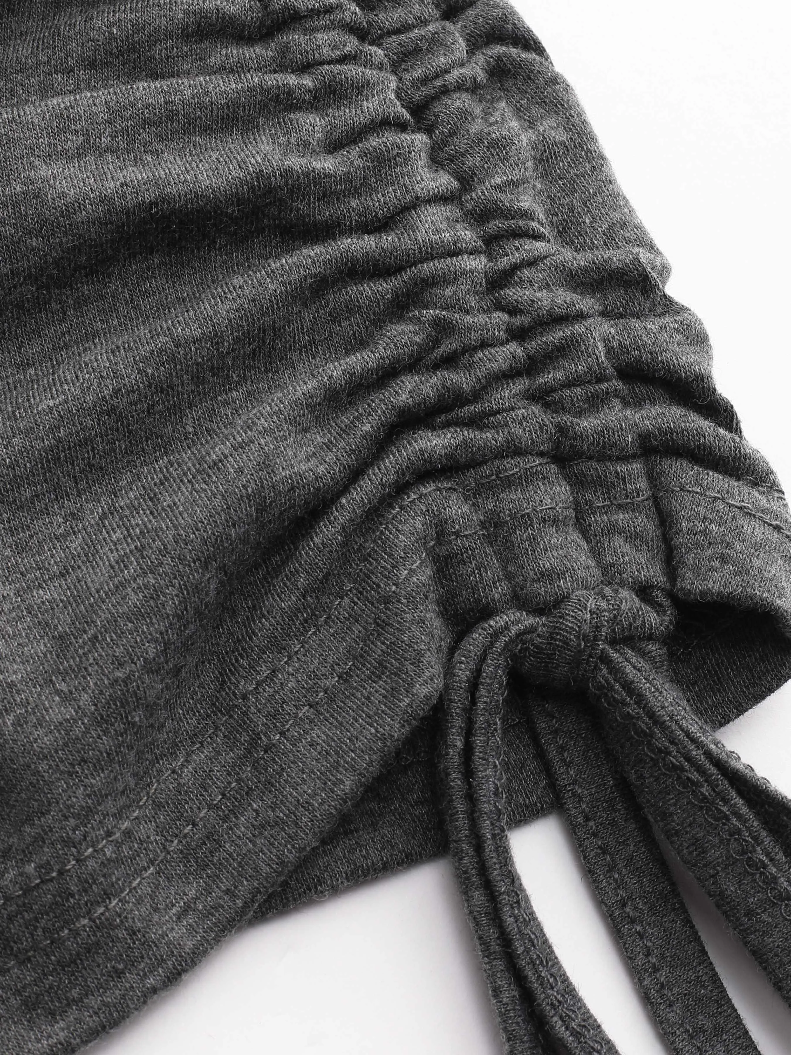  Top Corto de Manga Larga con Cordón Asimétrico y Parcheado de Jersey Halter