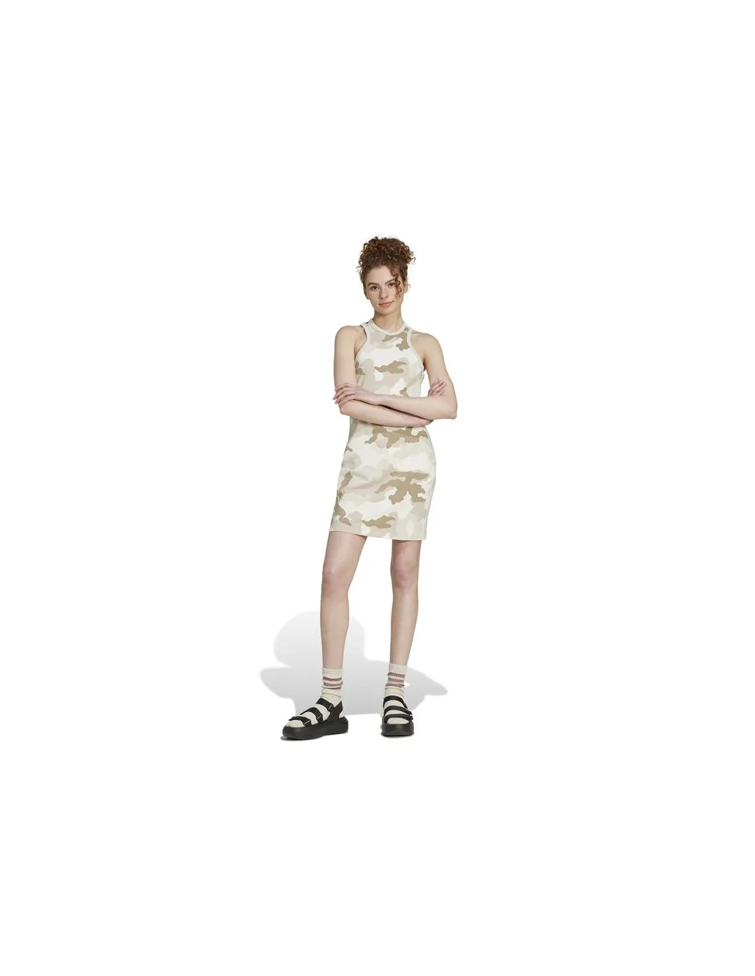 Vestido adidas Essentials 3 Bandas Camo Print Racer Back Tank Mujer Beige