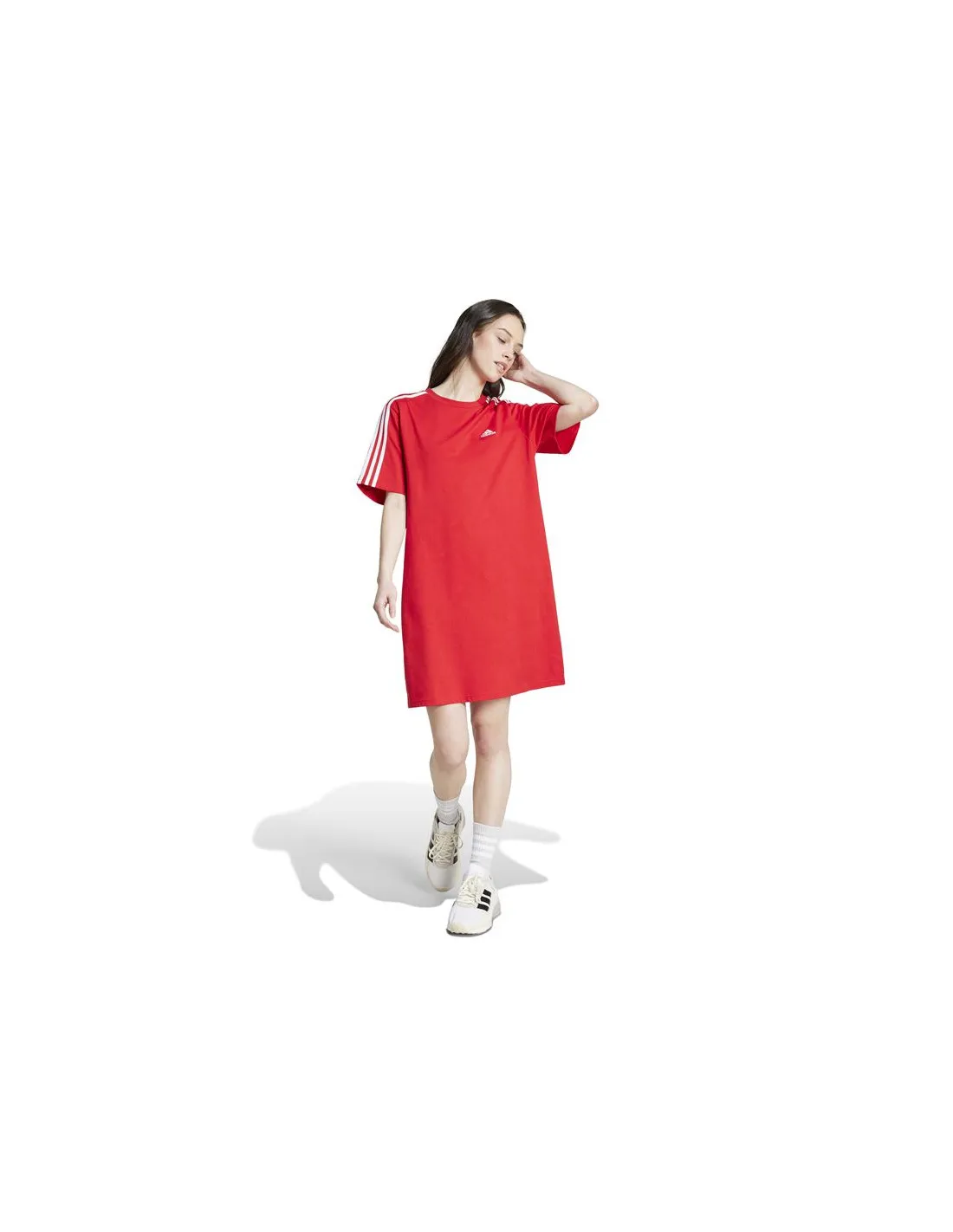 Vestido adidas Essentials 3 Bandas Single Boyfriend Mujer Rojo