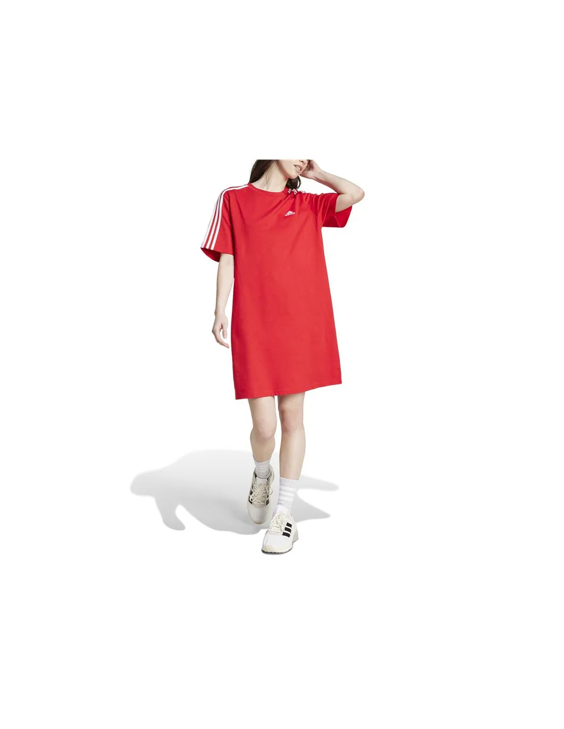 Vestido adidas Essentials 3 Bandas Single Boyfriend Mujer Rojo