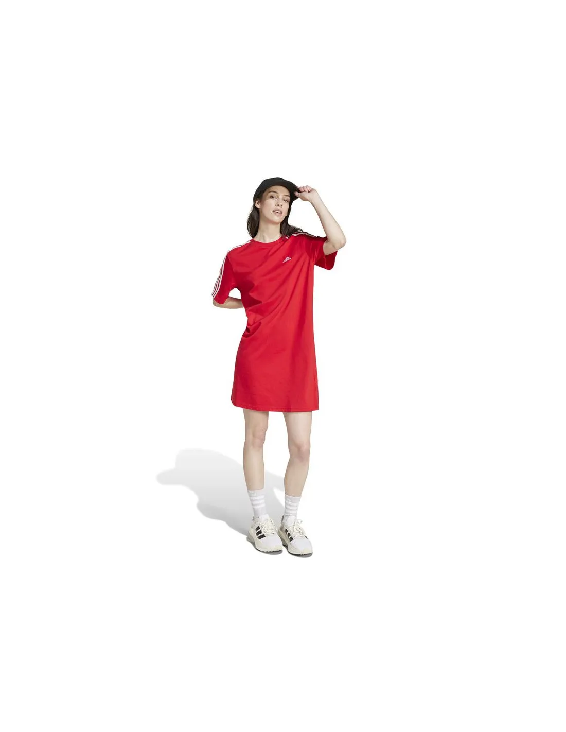 Vestido adidas Essentials 3 Bandas Single Boyfriend Mujer Rojo