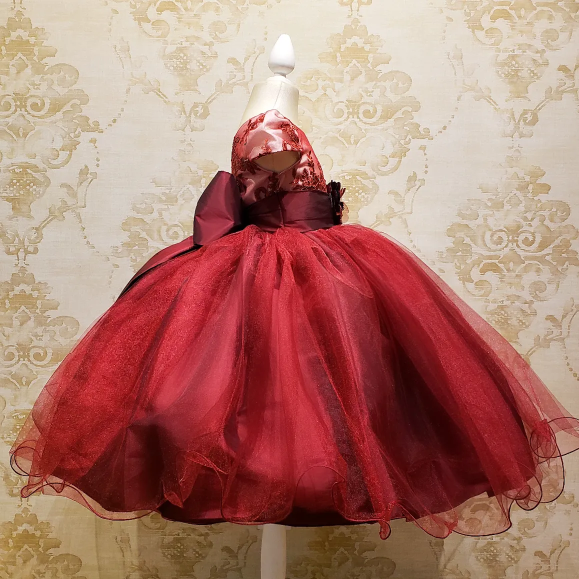 Vestido de Niña Fiesta Vino con Blanco Encaje Elegante Talla 2 a 8 años