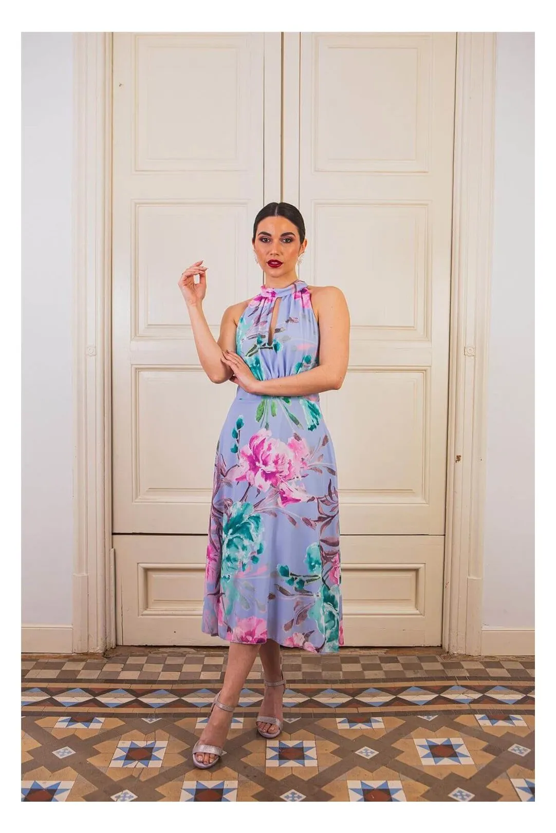 Vestido fiesta estampado lavanda