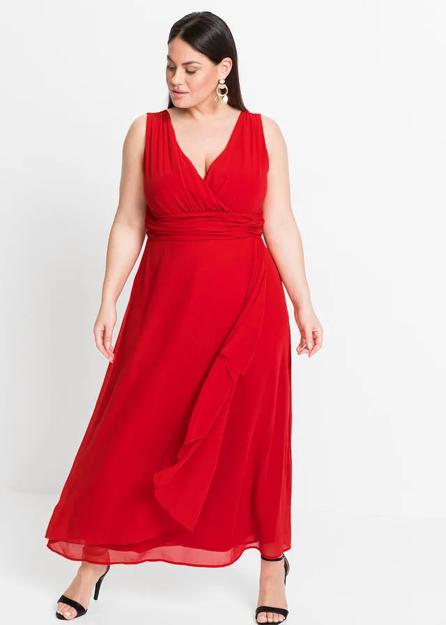 Vestido largo de poliéster reciclado Rojo