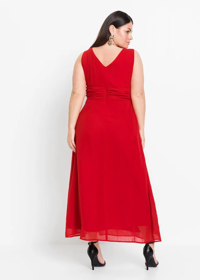 Vestido largo de poliéster reciclado Rojo