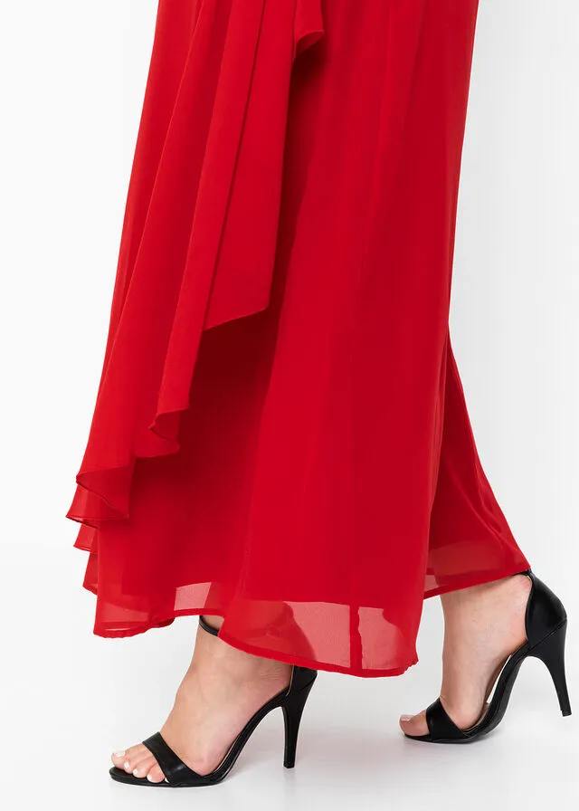 Vestido largo de poliéster reciclado Rojo