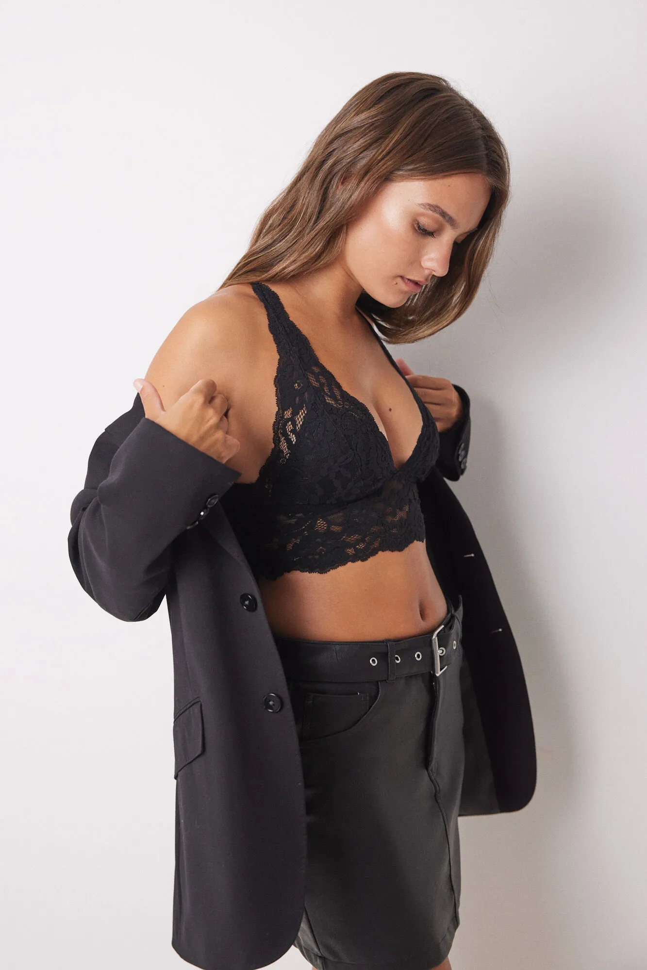 Women'secret Sujetador bralette triangular encaje negro