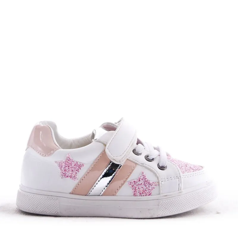 Zapatillas Deportivas Niña Blanca Con Velcro Estrella Glitter