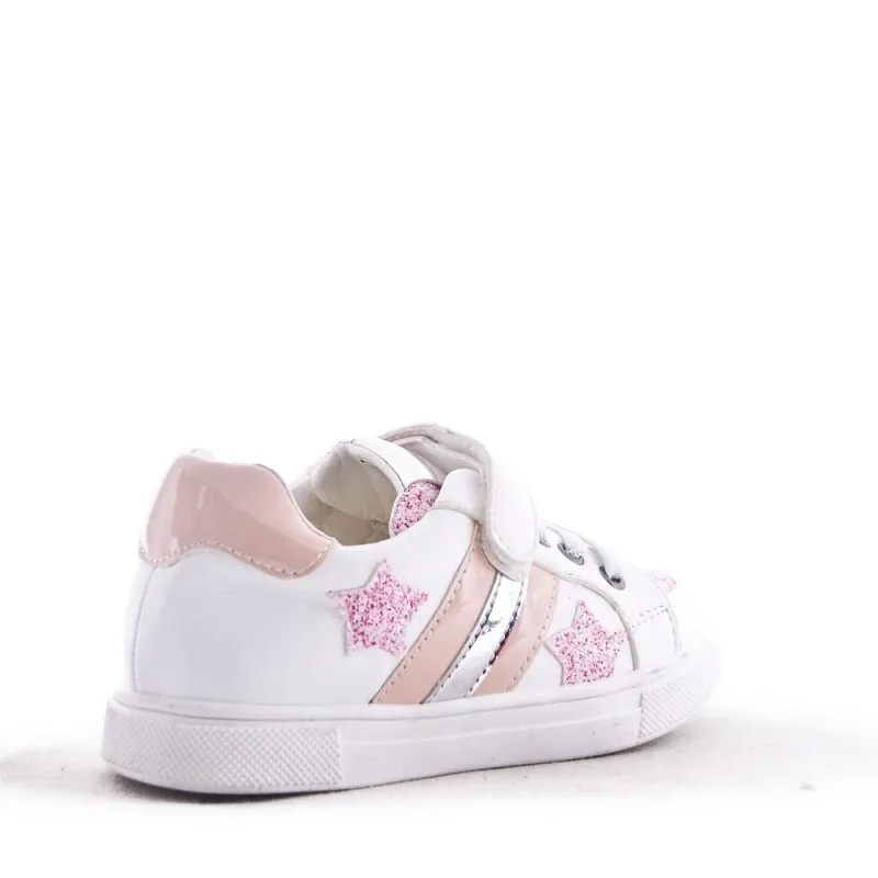 Zapatillas Deportivas Niña Blanca Con Velcro Estrella Glitter