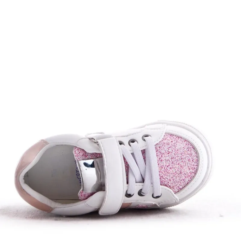 Zapatillas Deportivas Niña Blanca Con Velcro Estrella Glitter