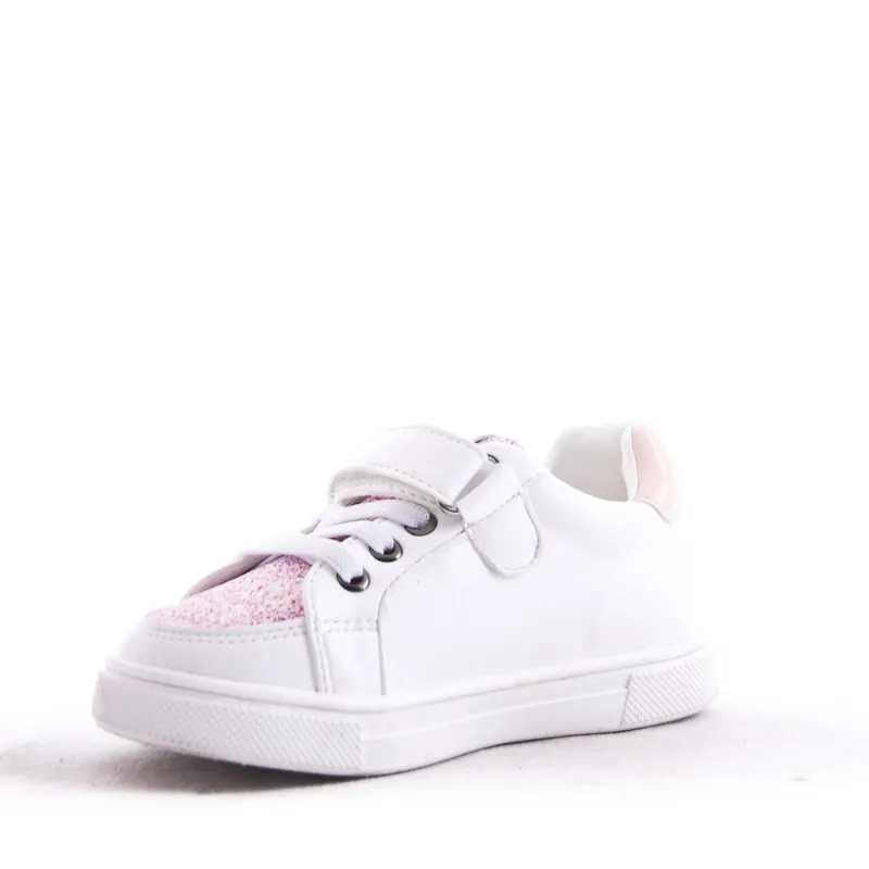Zapatillas Deportivas Niña Blanca Con Velcro Estrella Glitter