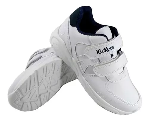 Zapatillas Kickers Niños Miles Colegial Blanca Azul Empo2000