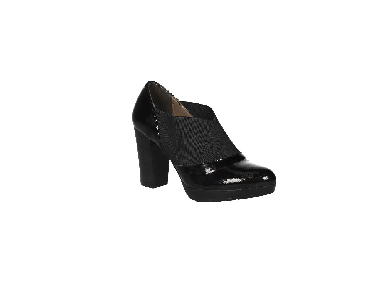 Zapato Charol Negro Abotinado Elastico Cruzado Empeine