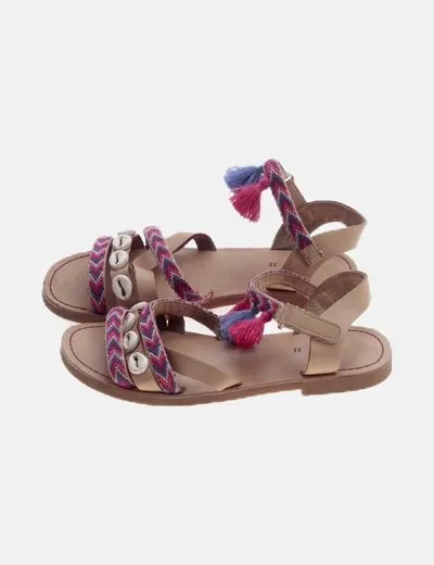 Zara Sandalia beige étnica